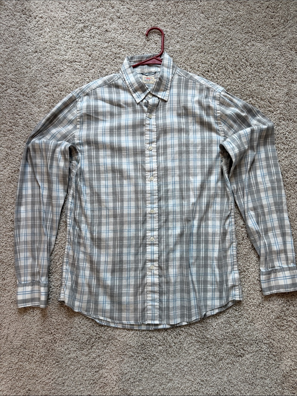 Faherty Men's Plaid Button-Down Shirt in Light Gray & Blue